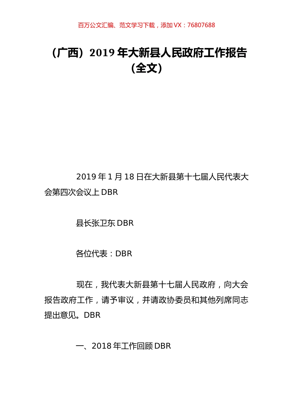 （广西）2019年大新县人民政府工作报告（全文）.doc_第1页