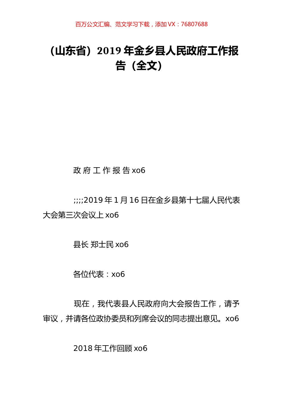 （山东省）2019年金乡县人民政府工作报告（全文）.doc_第1页