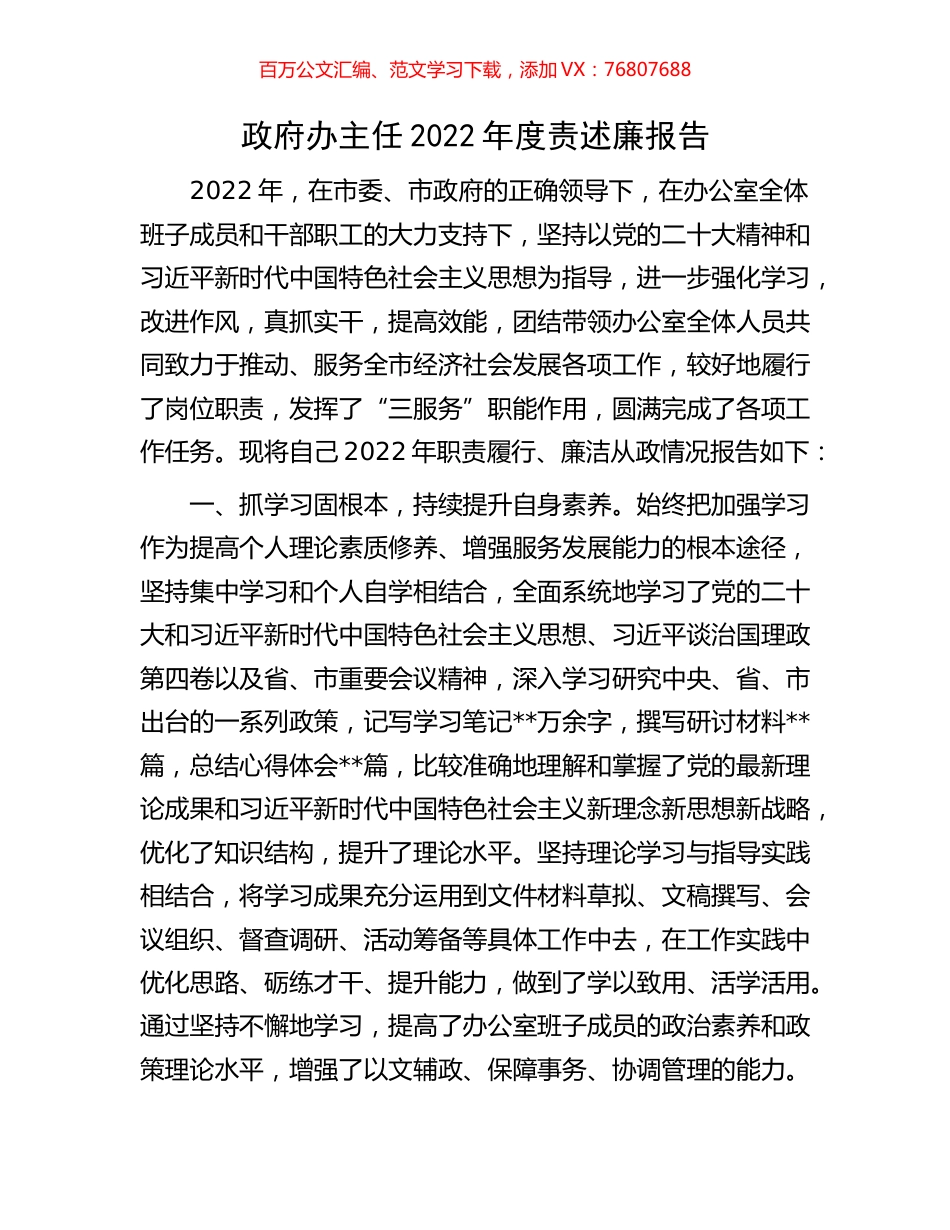 政府办主任2022年度责述廉报告.docx_第1页