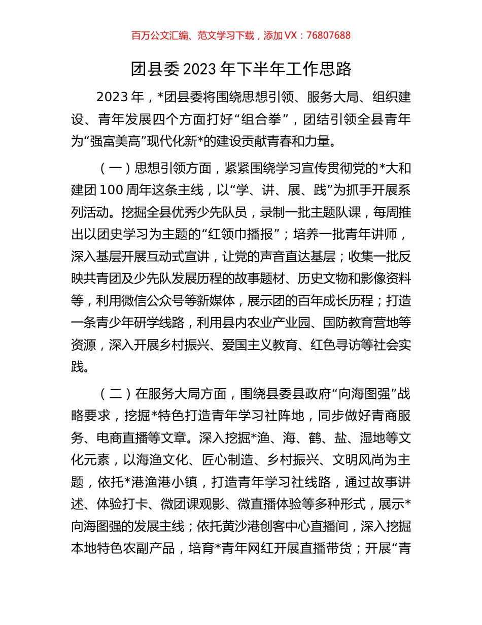 团县委2023年下半年工作思路.docx_第1页