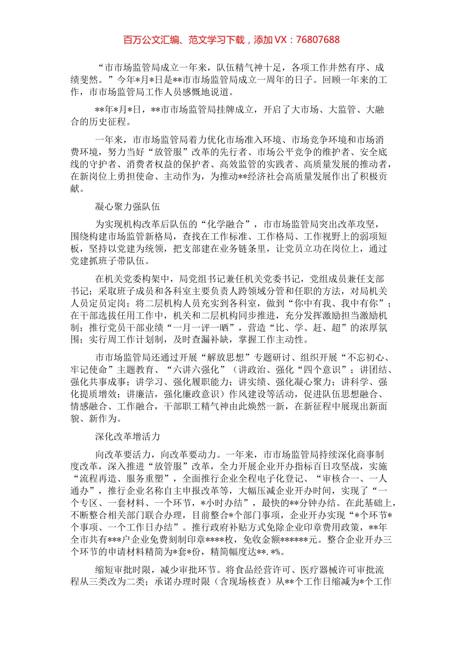 市市场监督管理局成立一周年工作纪实.docx_第1页