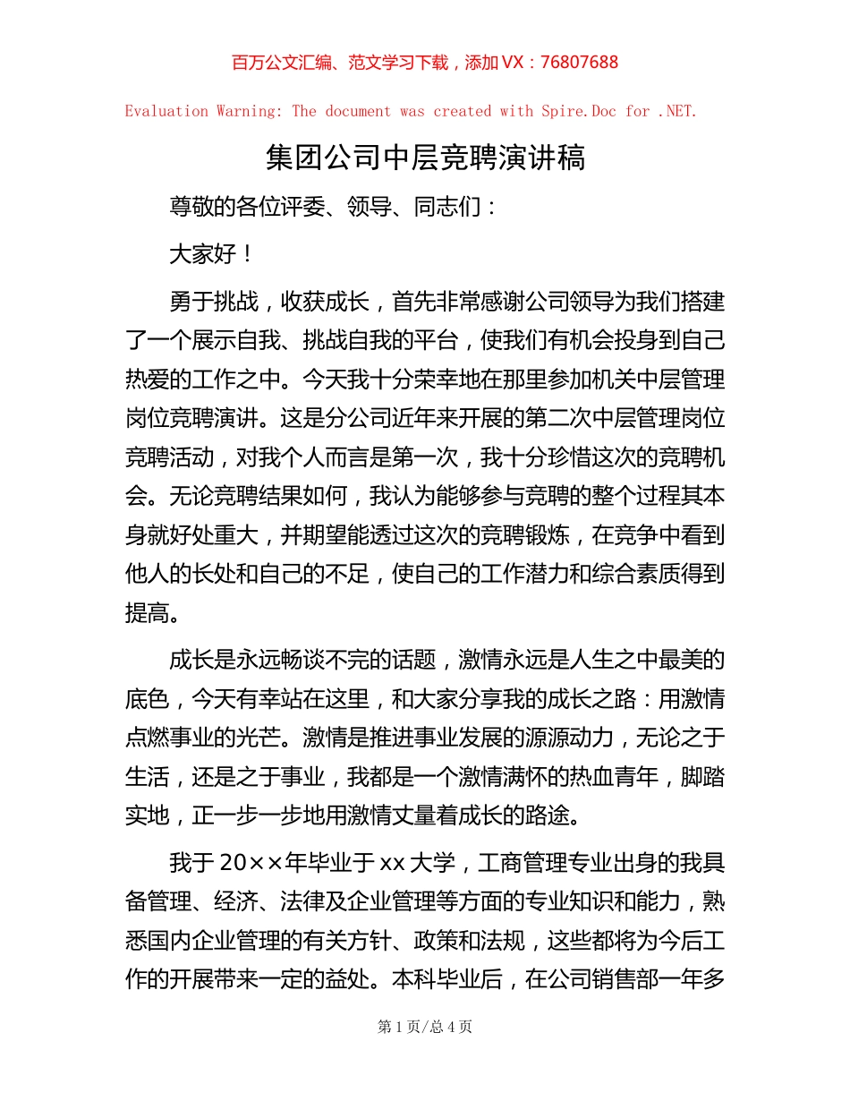 集团公司中层竞聘演讲稿.docx_第1页