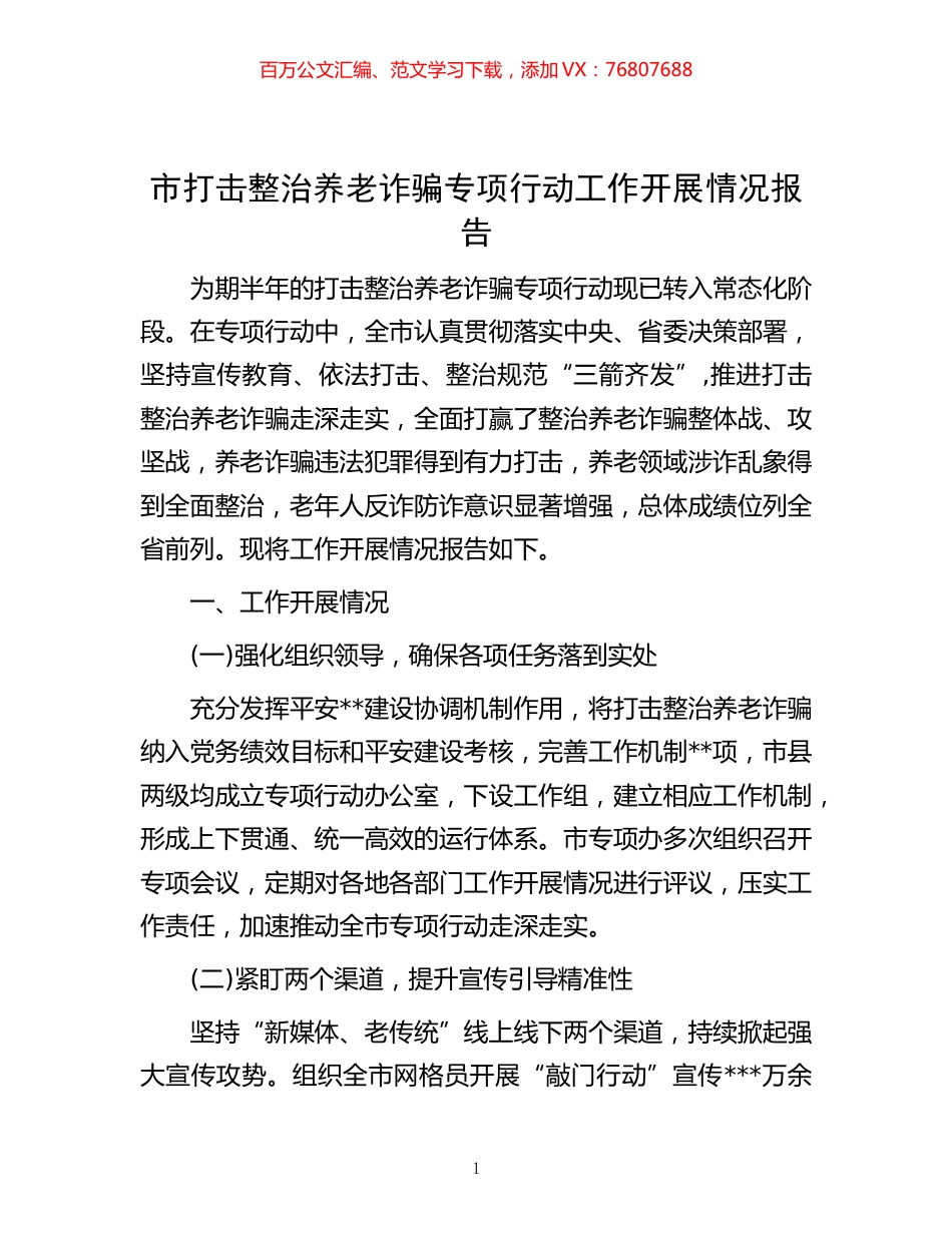 -市打击整治养老诈骗专项行动工作开展情况报告.docx_第1页