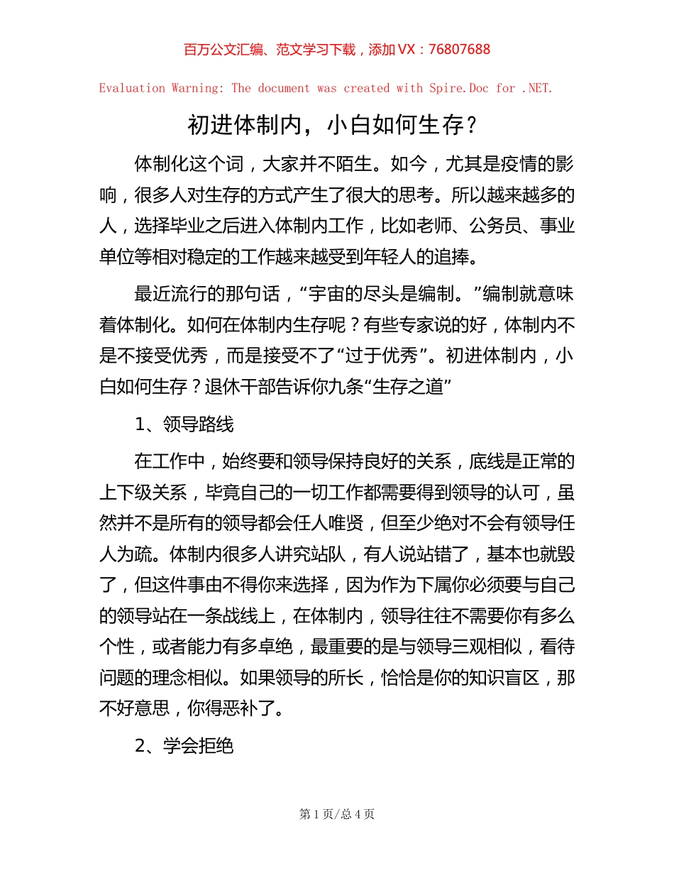 初进体制内，小白如何生存？.docx_第1页