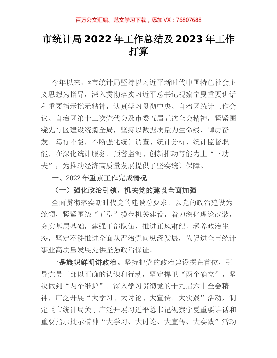 市统计局2022年工作总结及2023年工作打算.docx_第1页