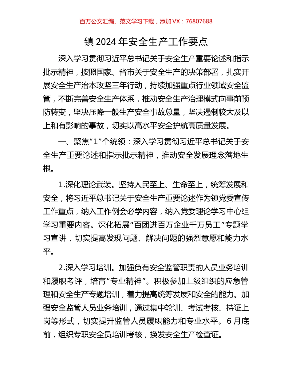 镇2024年安全生产工作要点.docx_第1页