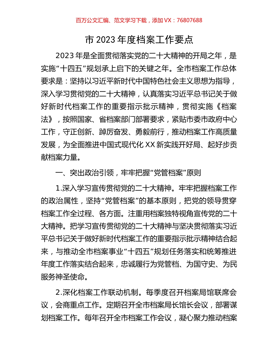 市2023年度档案工作要点.docx_第1页