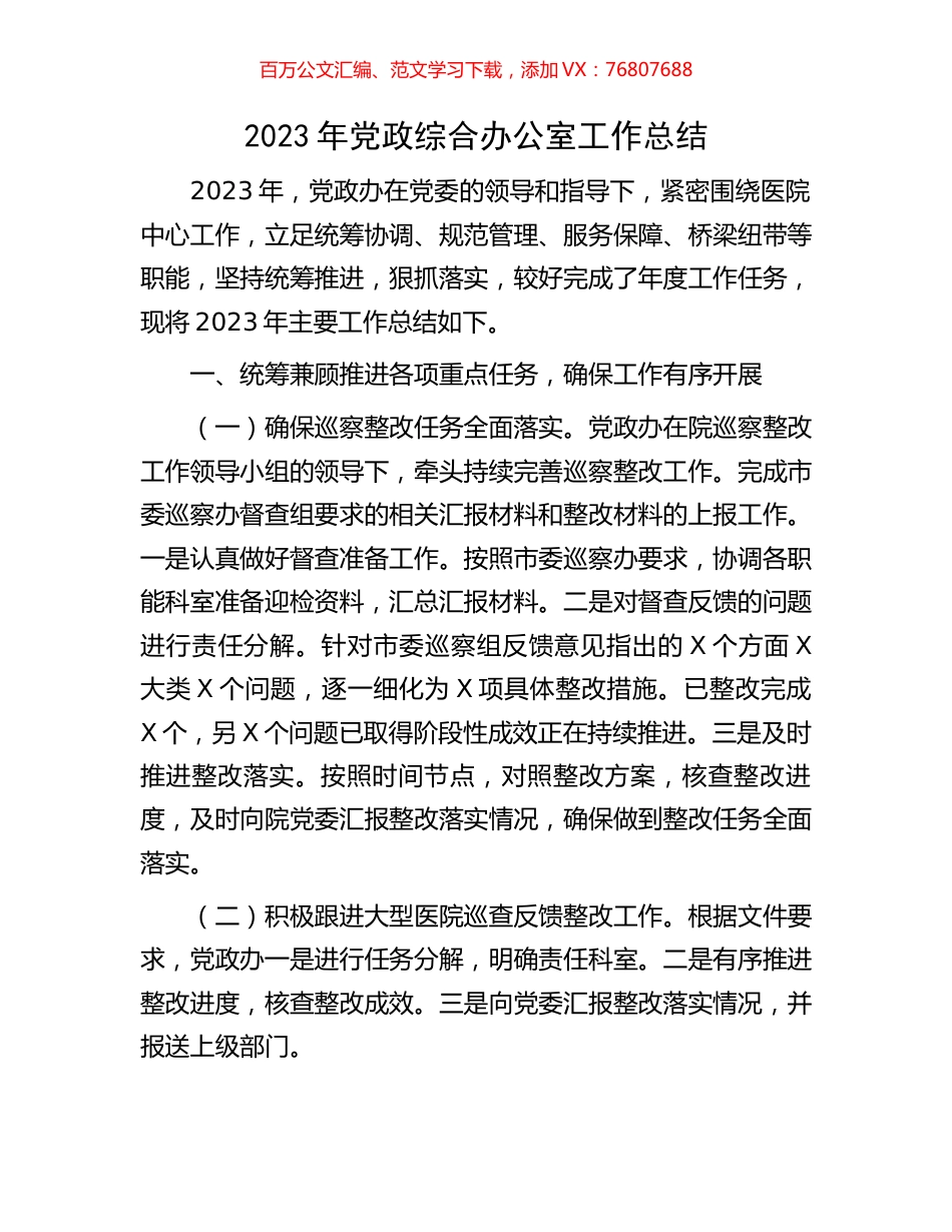 2023年党政综合办公室工作总结.docx_第1页