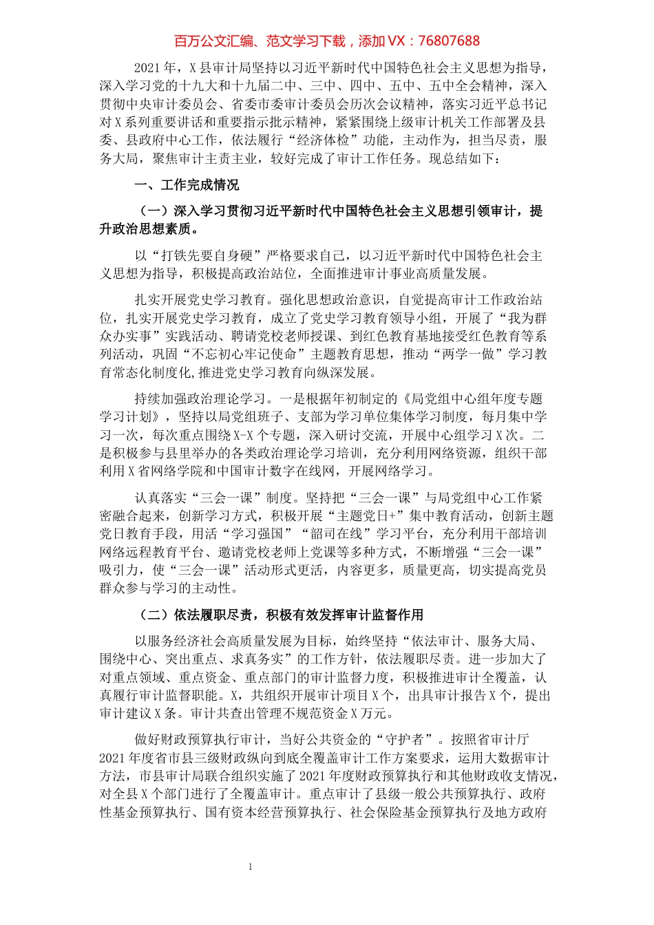 县审计局2021年度工作总结.docx_第1页
