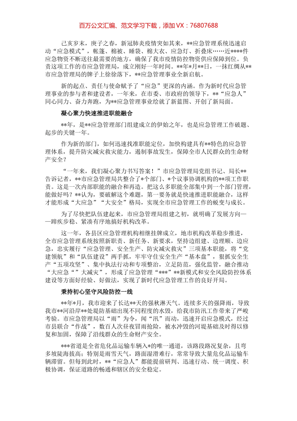 市应急管理局成立一周年工作综述.docx_第1页