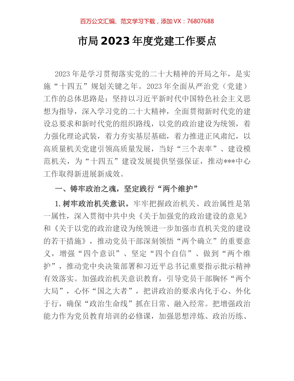 市局2023年度党建工作要点.docx_第1页