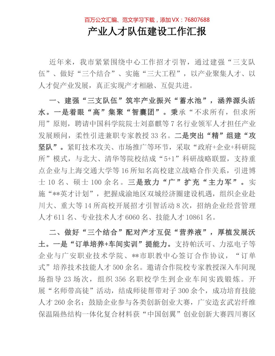 产业人才队伍建设工作汇报.docx_第1页