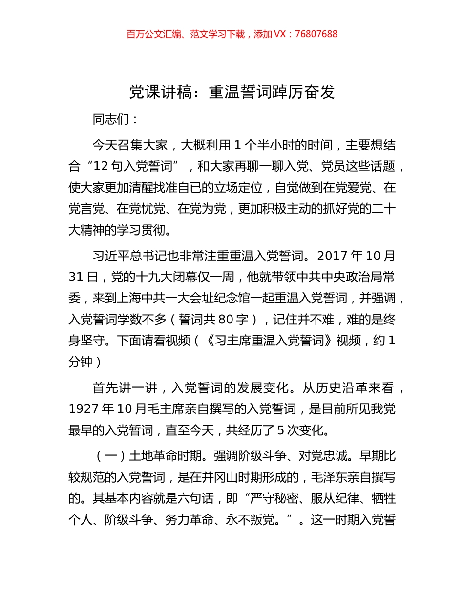 -党课讲稿：重温誓词 踔厉奋发.docx_第1页
