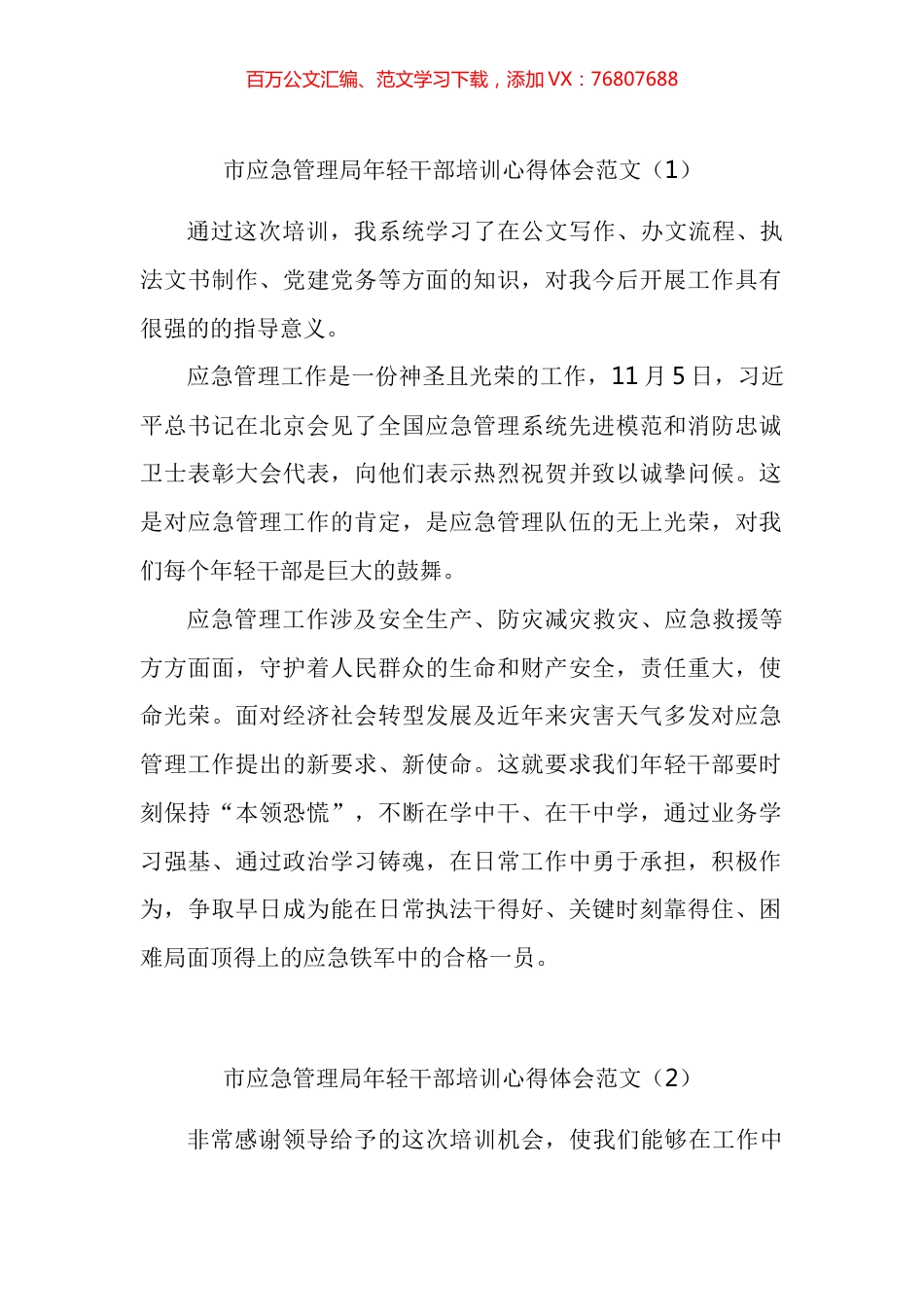 市应急管理局年轻干部培训心得体会汇编.docx_第1页