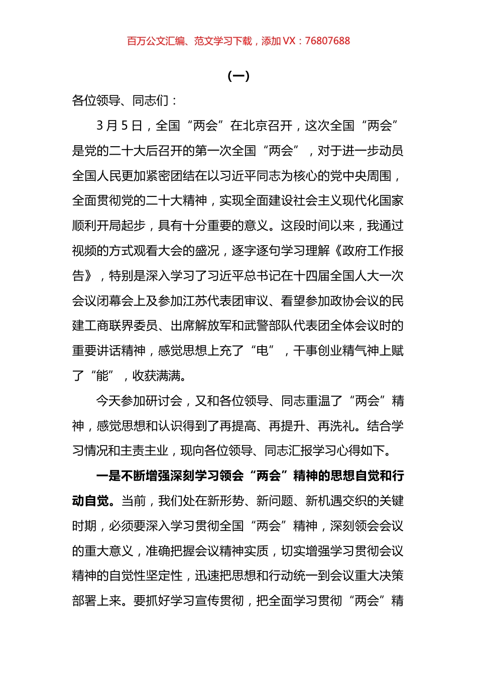 学习2023年全国“两会”精神专题研讨发言汇编.docx_第1页