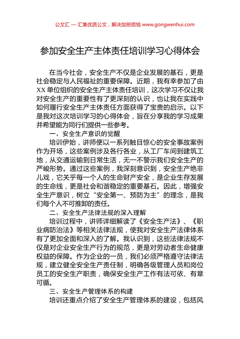 参加安全生产主体责任培训学习心得体会.docx_第1页