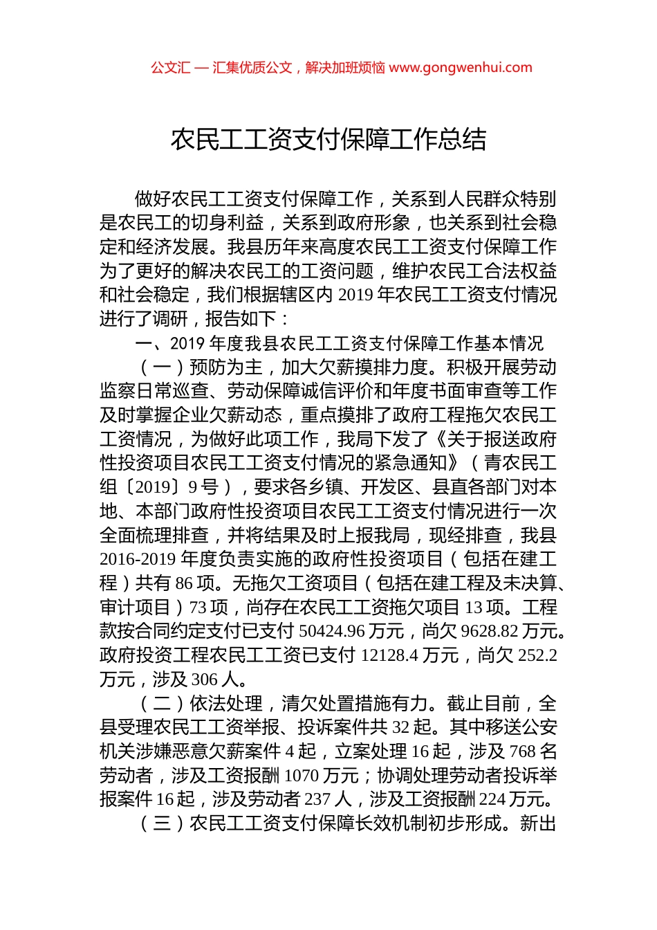 农民工工资支付保障工作总结.docx_第1页