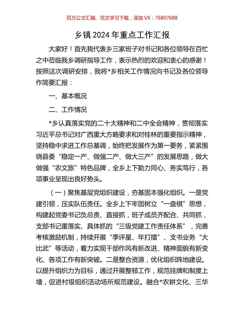 乡镇2024年重点工作汇报.docx_第1页