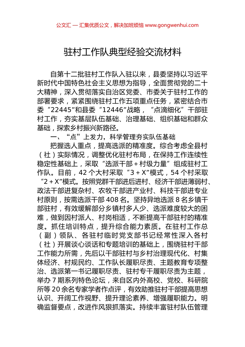 驻村工作队典型经验交流材料_第1页