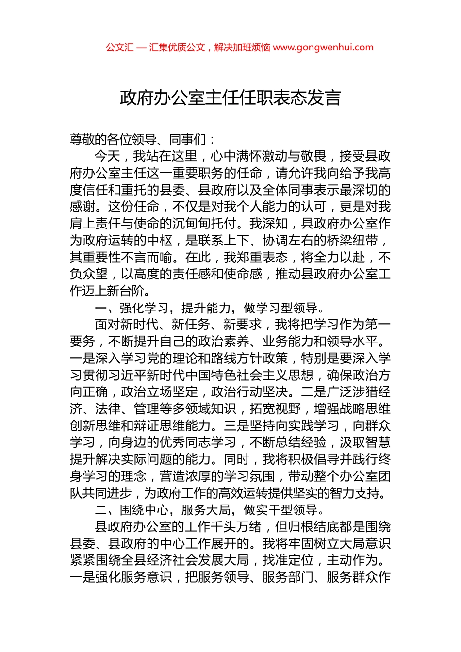 政府办公室主任任职表态发言 (2)_第1页