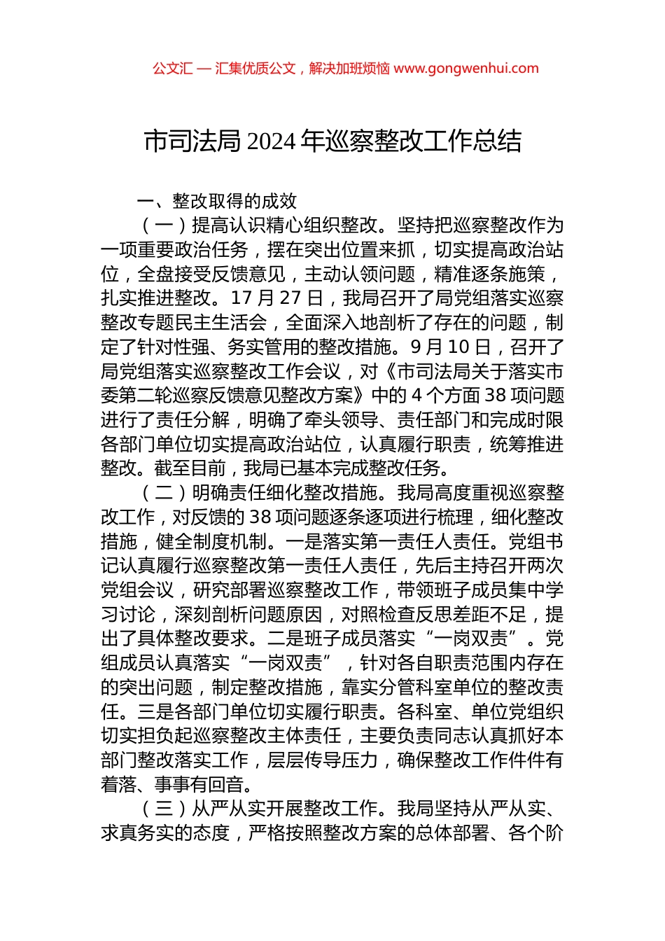 市司法局2024年巡察整改工作总结_第1页