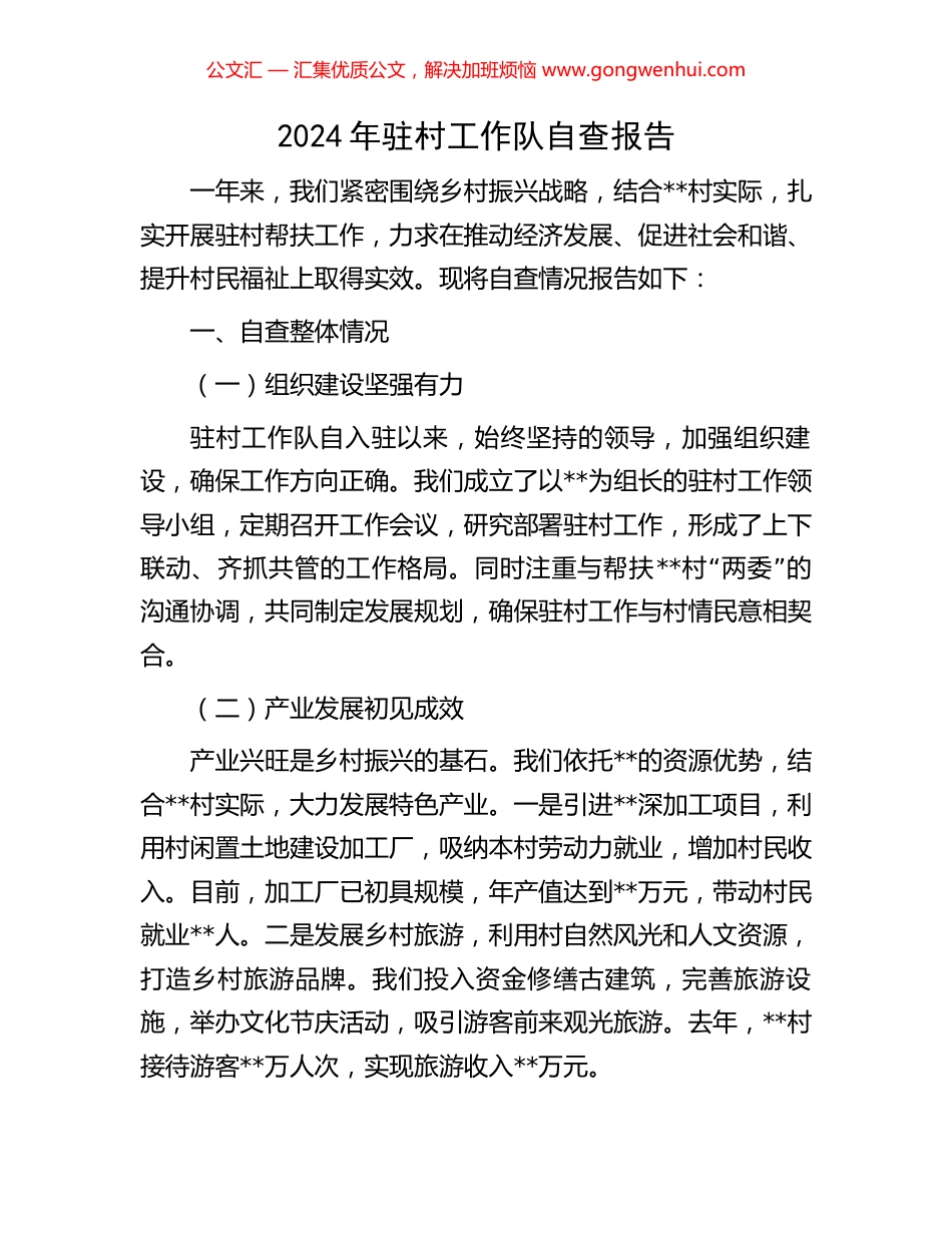 2024年驻村工作队自查报告_第1页