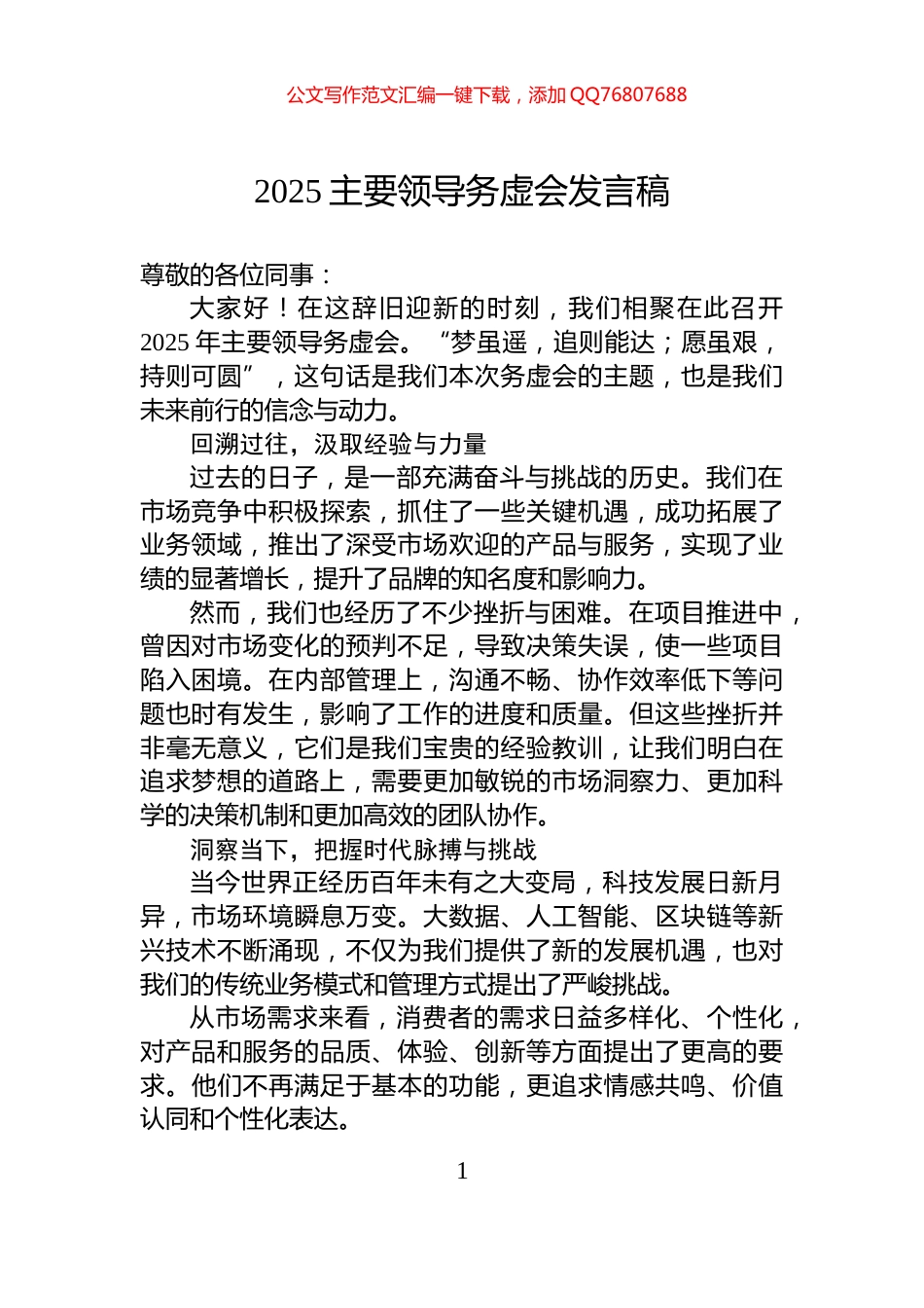 2025主要领导务虚会发言稿_第1页