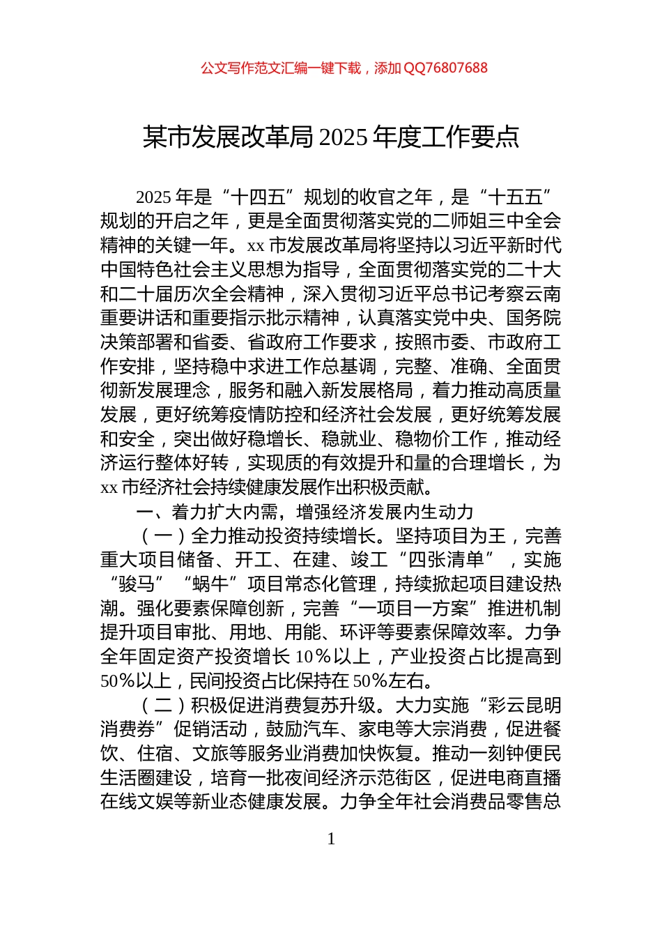某市发展改革局2025年度工作要点_第1页