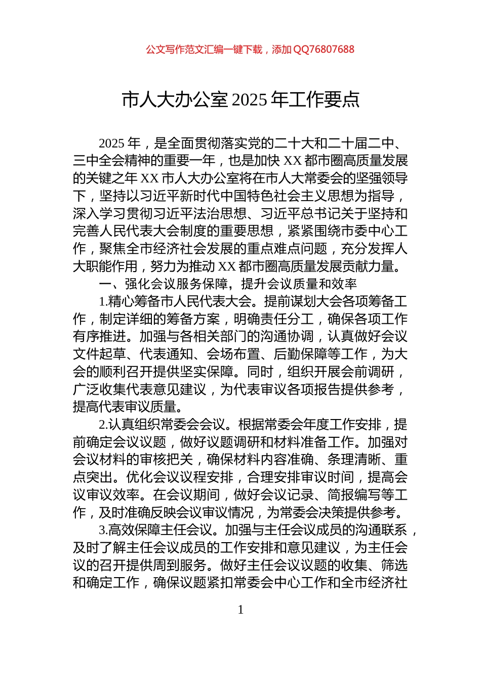 市人大办公室2025年工作要点_第1页