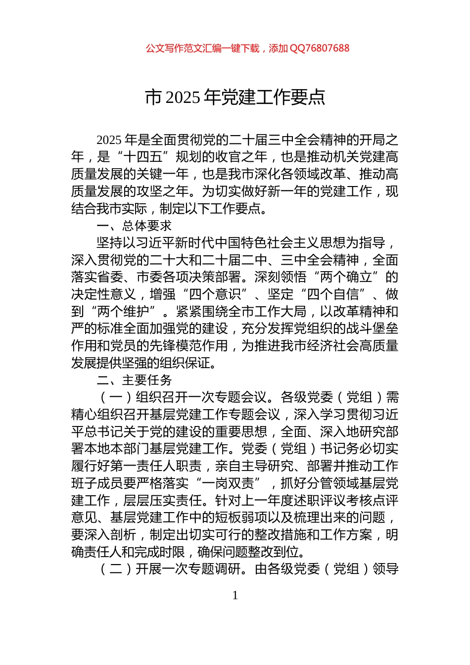市2025年党建工作要点_第1页