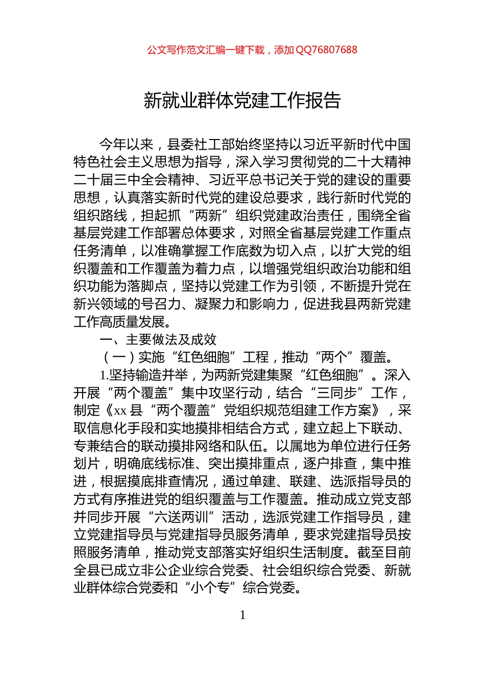 新就业群体党建工作报告_第1页