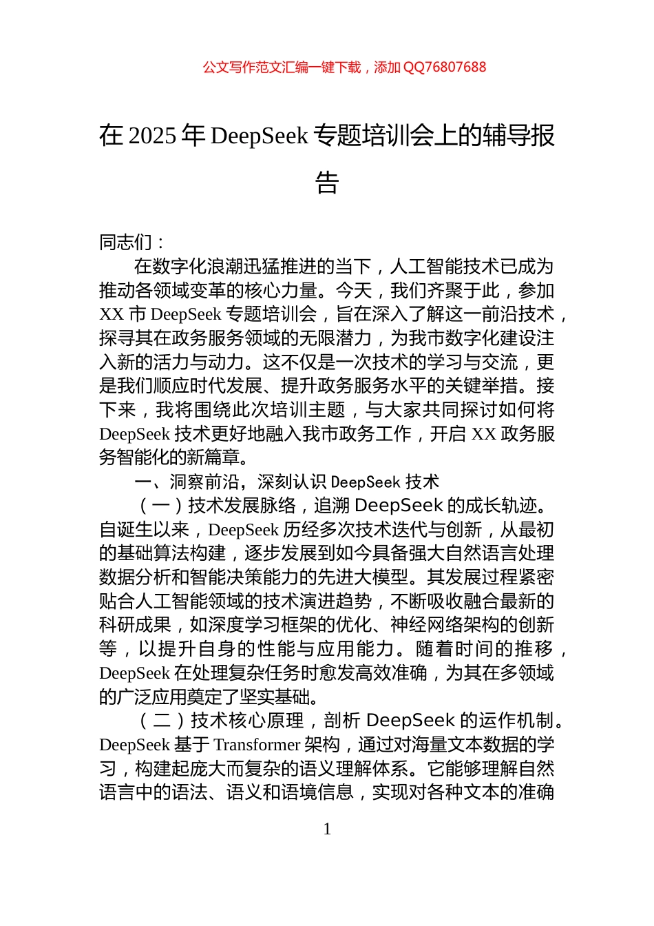在2025年DeepSeek专题培训会上的辅导报告_第1页
