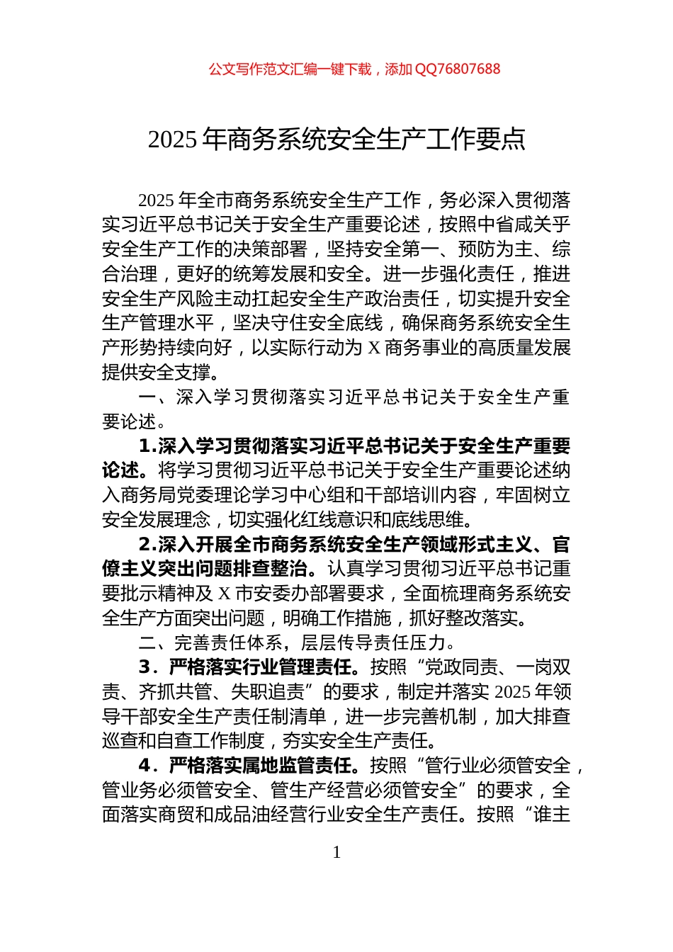 2025年商务系统安全生产工作要点_第1页