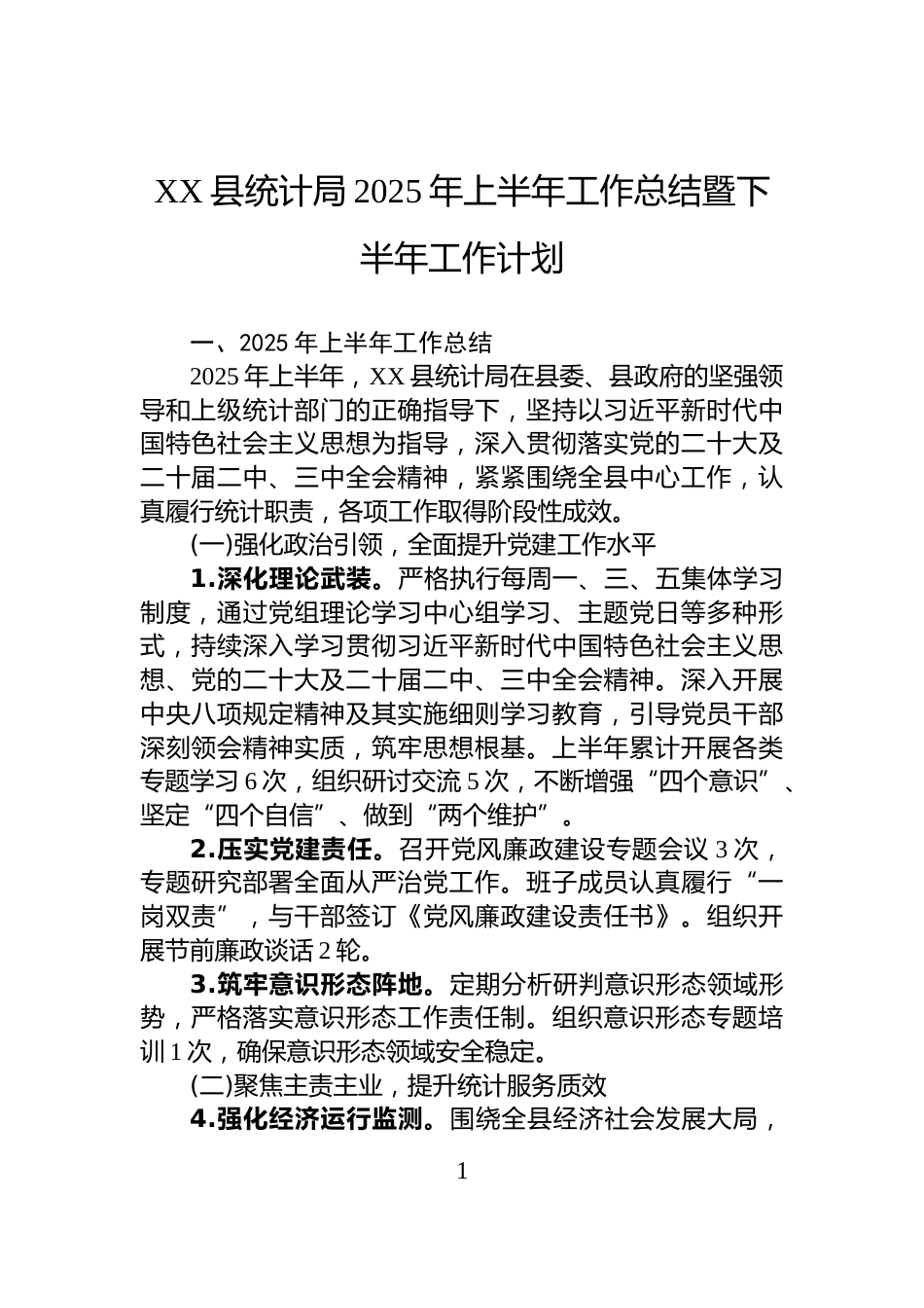 XX县统计局2025年上半年工作总结暨下半年工作计划_第1页