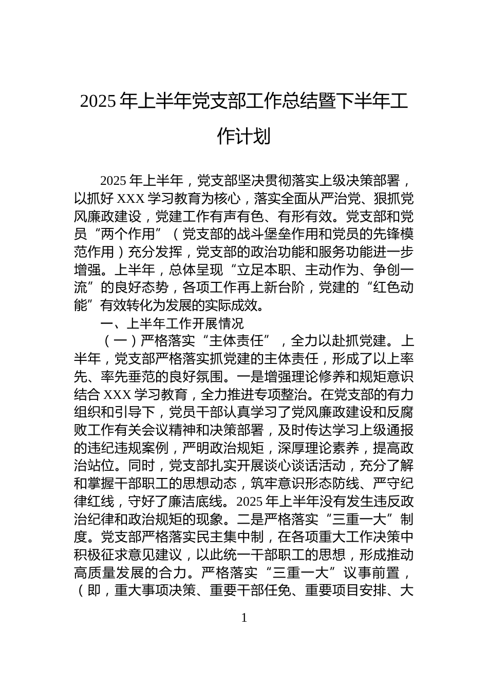 2025年上半年党支部工作总结暨下半年工作计划_第1页