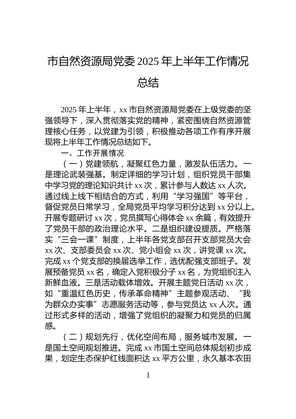 市自然资源局党委2025年上半年工作情况总结_第1页