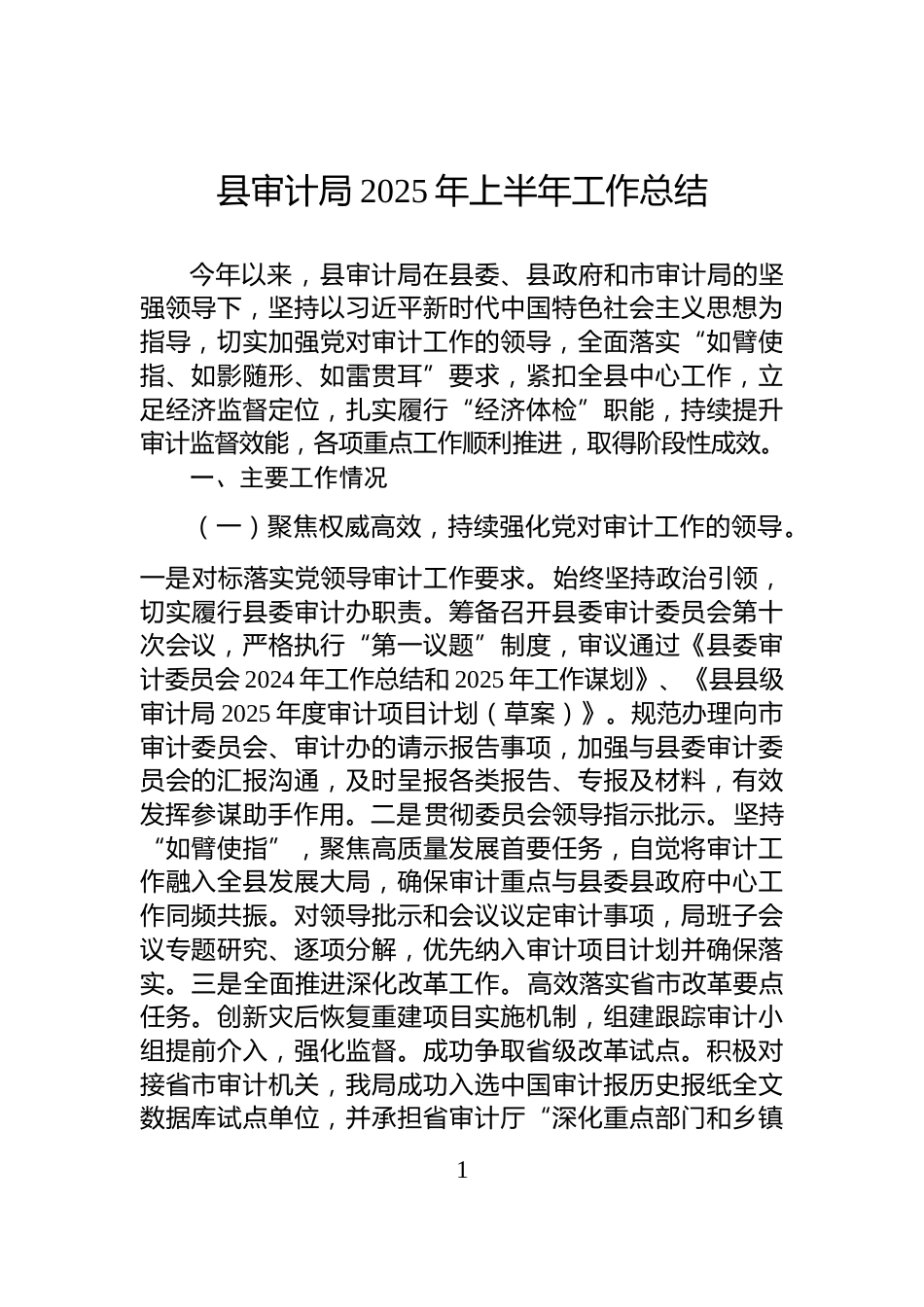 县审计局2025年上半年工作总结_第1页