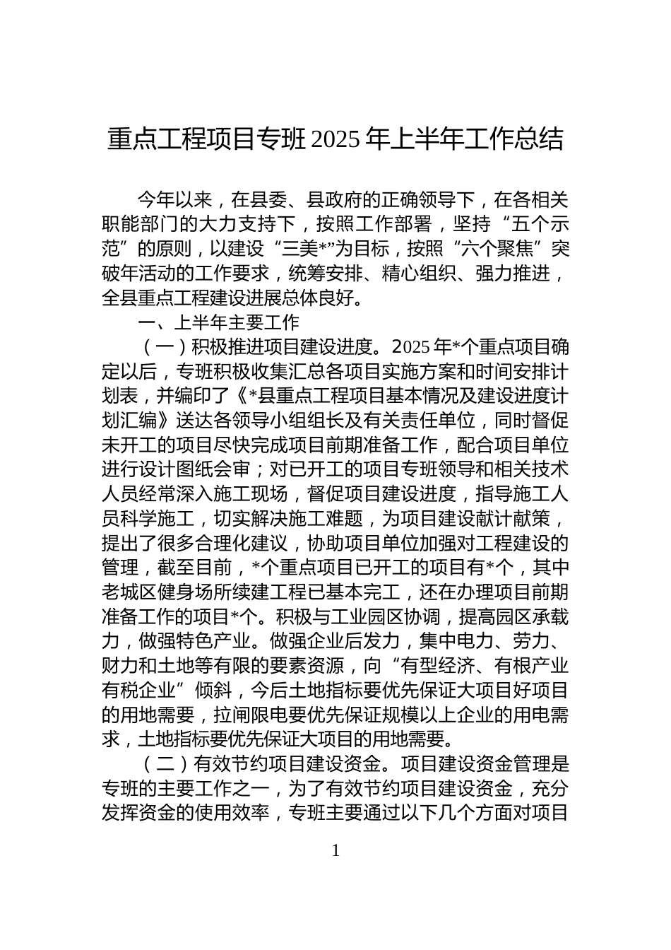 重点工程项目专班2025年上半年工作总结_第1页
