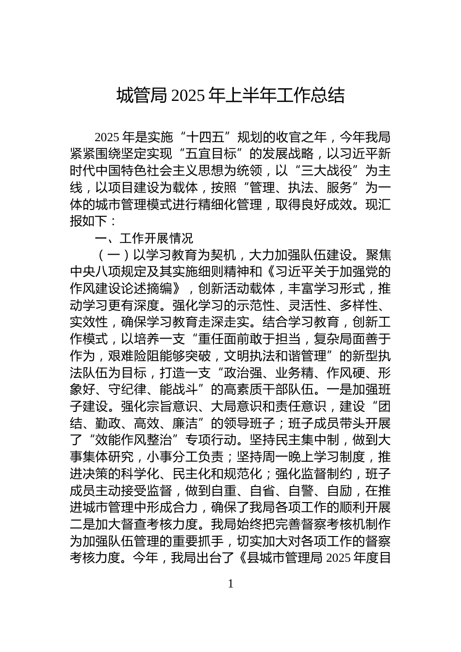 城管局2025年上半年工作总结_第1页