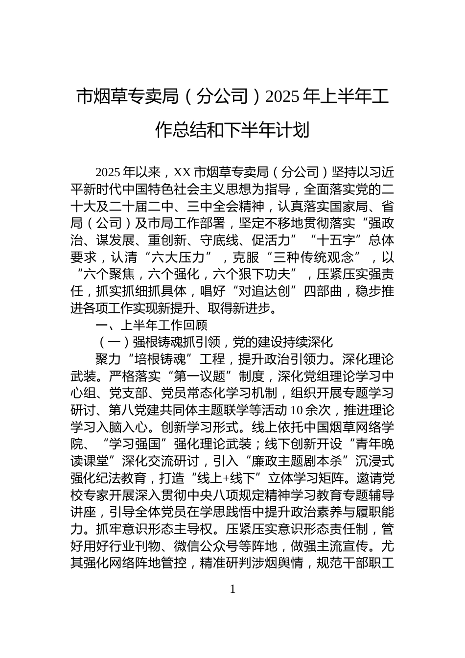 市烟草专卖局（分公司）2025年上半年工作总结和下半年计划_第1页