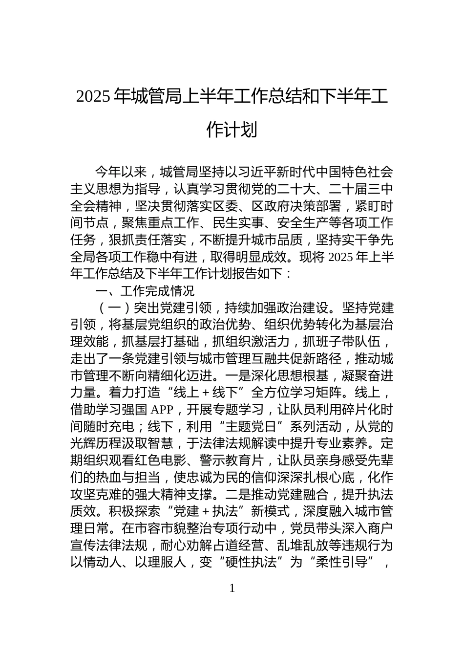 2025年城管局上半年工作总结和下半年工作计划_第1页