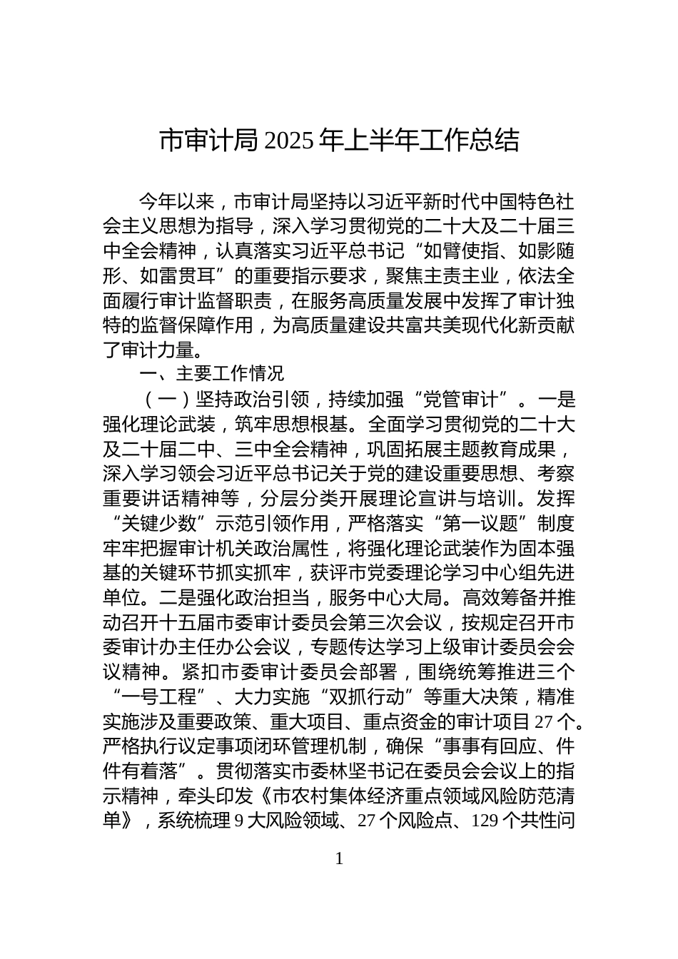 市审计局2025年上半年工作总结_第1页