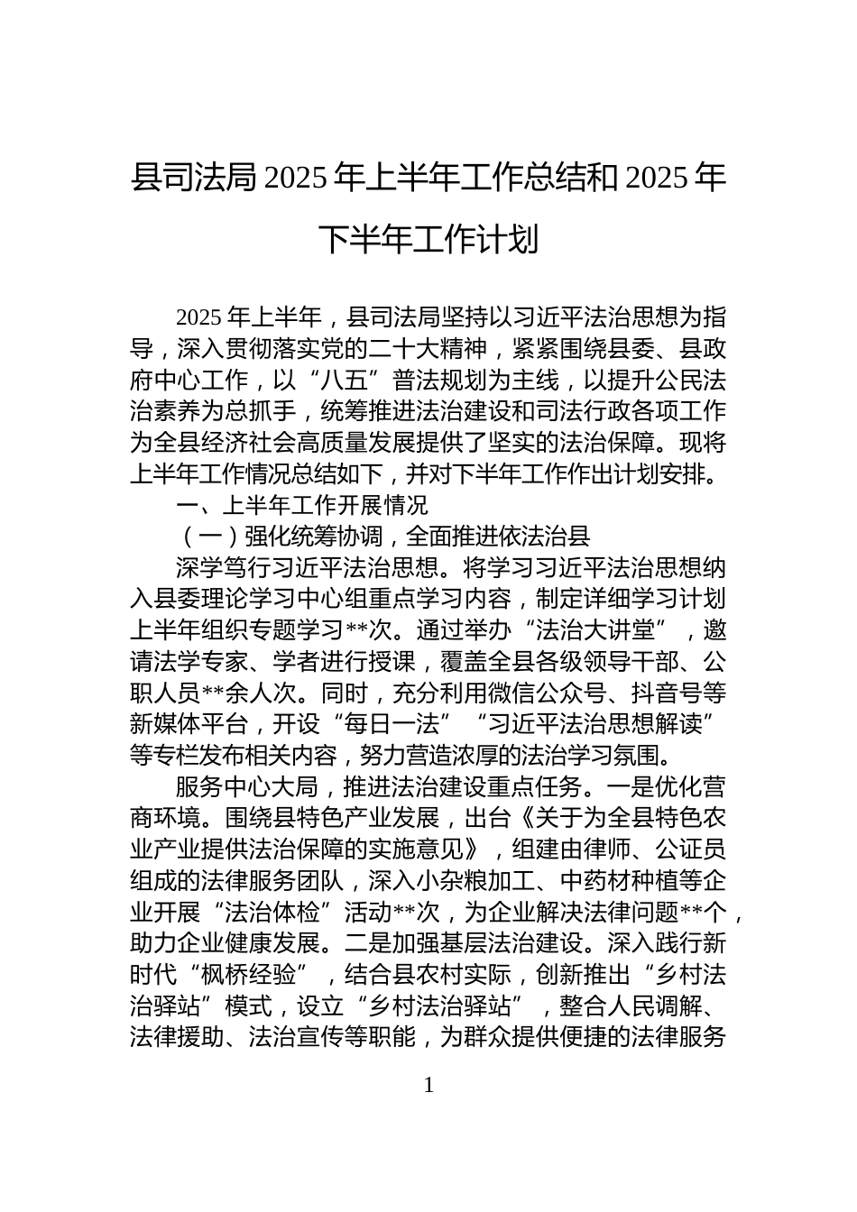 县司法局2025年上半年工作总结和2025年下半年工作计划_第1页