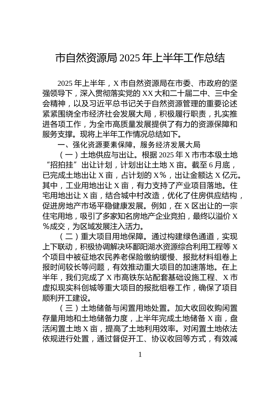 市自然资源局2025年上半年工作总结_第1页
