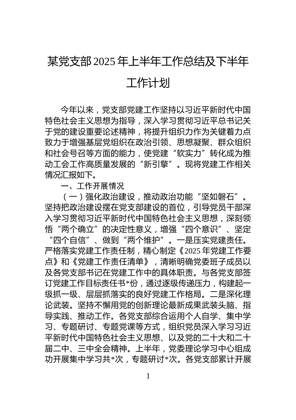 某党支部2025年上半年工作总结及下半年工作计划_第1页