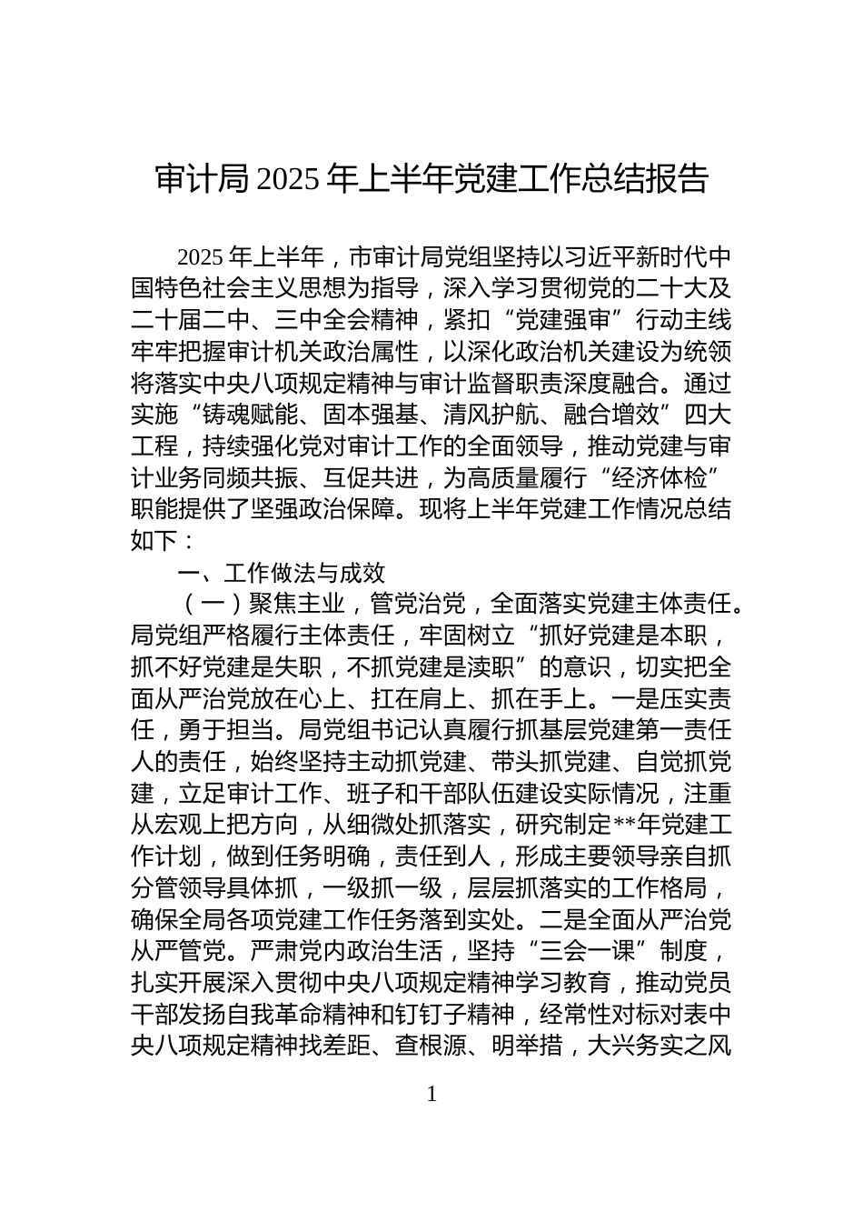 审计局2025年上半年党建工作总结报告_第1页