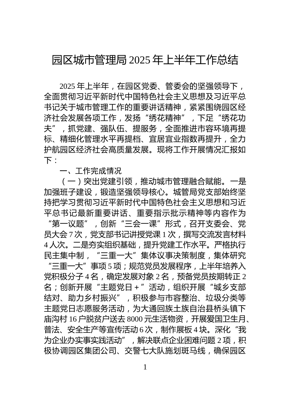 园区城市管理局2025年上半年工作总结_第1页