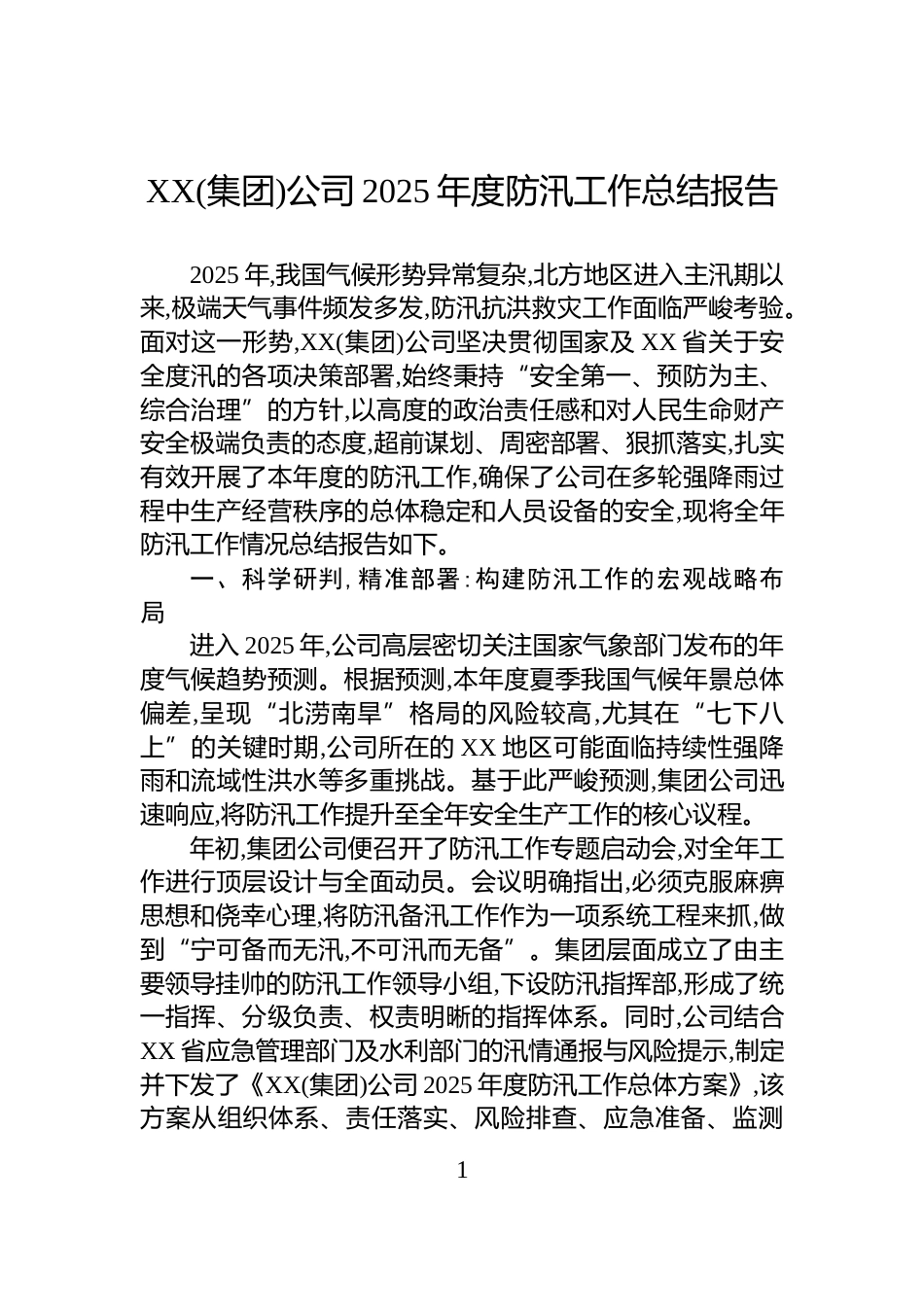 XX(集团)公司2025年度防汛工作总结报告_第1页