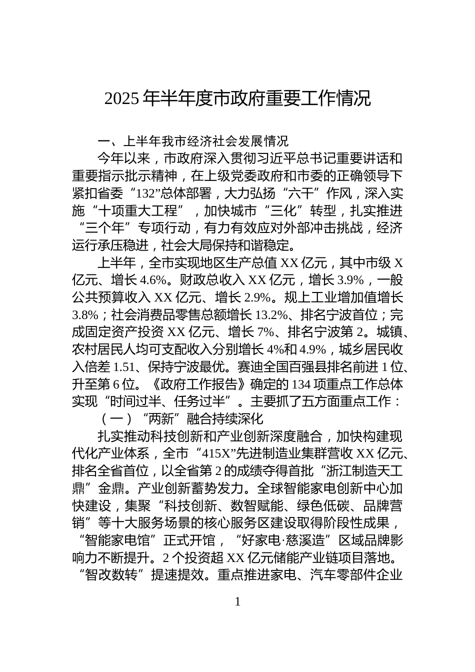 2025年半年度市政府重要工作情况_第1页