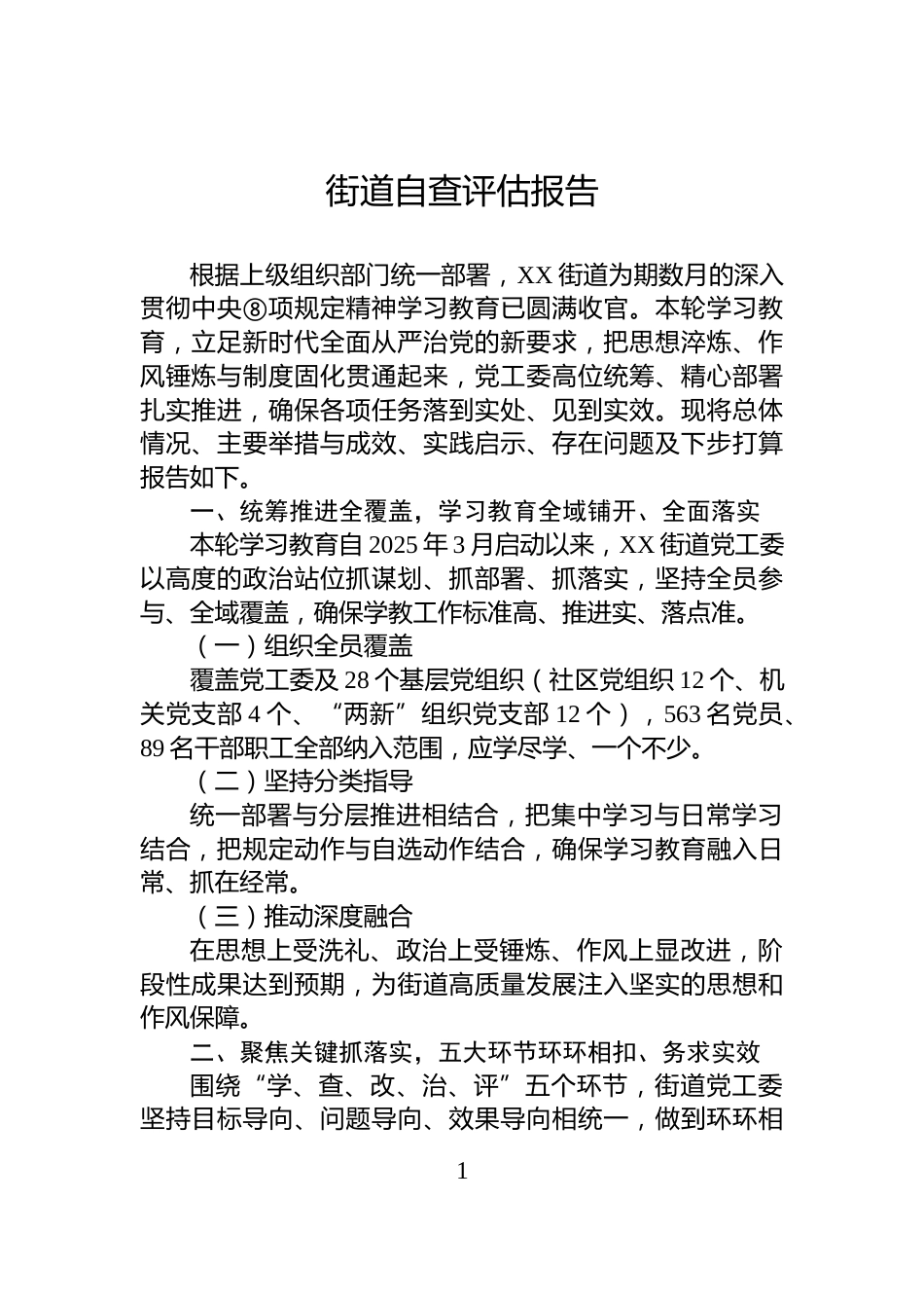 街道自查评估报告_第1页